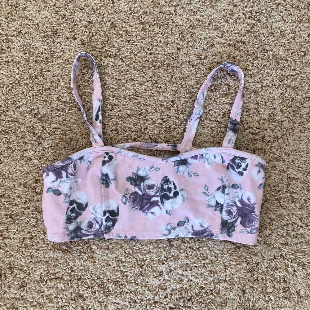 Lovesick pink floral skull bralette